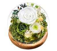 Rose Éternelle Blanches,Rose sous Cloche,Fleur Préservée Naturelle avec Lumière LED,Base en Bois de Pin et Carte de Voeux - Cadeau Femme, Maman, Mamie pour Anniversaire, Noel, Saint Valentinla