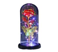 Rose Eternelle,Rose Eternelle Sous Cloche Fleur artificielle Rose éternelle avec guirlande lumineuse papillon en dôme, for décoration de mariage, noël, saint-valentin(Gold Red)