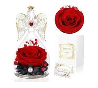 Rose Éternelle sous Cloche Ange Gien Figurine Cadeau pour Fête des Mères/Saint-Valentin - Rouge FLEUR STABILISEE