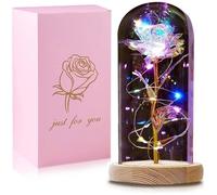Rose Éternelle Sous Cloche en Verre avec LED - Cadeau Unique pour Maman, Femme, Anniversaire et Saint-Valentin. FLEUR STABILISEE