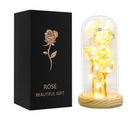 Rose Eternelle sous Cloche en Verre, Fleur Eternelle avec LED Lumières pour Femme Anniversaire Mariage Cadeau