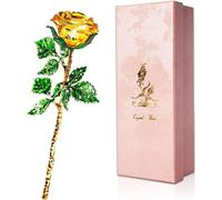 Rose jaune cadeau pour elle - Rose en verre 3D avec carte de vœux - Saint-Valentin, Fête des Mères, Anniversaire