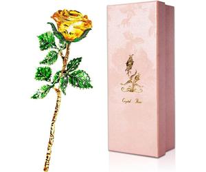 Rose jaune cadeau pour elle - Rose en verre 3D avec carte de vœux - Saint-Valentin, Fête des Mères, Anniversaire