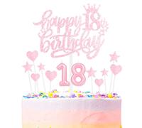 Rose Joyeux 18ème anniversaire bougies gâteau Toppers Set,3D Numéro 18 bougie pour gâteau,18ème anniversaire décorations pour filles garçons,rose clair bougie gâteau toppers pour fournitures de fête