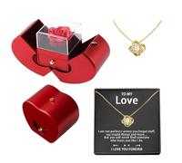 Rose Préservée Avec Collier, Fleur Éternelle Avec Collier - Rose De Fleurs Éternelles Artificielles Avec Boîte En Forme De Fruit | Rose Éternelle Préservée Rouge Avec Bijoux, Boîte De Roses Éternelles