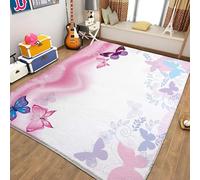 Rose Tapis Salon Rose et Papillon Chambre Moderne Tapis pour Enfant Chambre, Bébé, Fille et Garçon - Moquette pour Chambre et Salon 120 x 170cm
