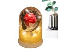 Rose - Veilleuse LED en verre avec dôme de fleurs de 5,91 × 4,13 pouces | Affichage de roses préservées de longue durée, décoration romantique de la maison pour les cadeaux d'anniversaire, de jour