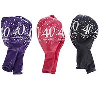 Rose, Violet et Noir de 27,5 cm Celebration 40e Happy Birthday Lot de 6 ballons en latex