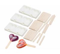 Rosenstein & Söhne 3 moules en silicone forme cœur 80 ml et 72 bâtonnets - Pour 2 glaces