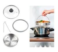 Rosenstein & Söhne Accessoires de cuisson vapeur avec couvercle en verre, panier à étuver et support