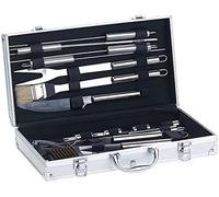 Rosenstein & Söhne Couverts à barbecue en acier inoxydable avec coffret en aluminium, 14 pièces