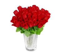 Roses artificielles, lot de 144, fleurs artificielles, avec tige et feuilles, cadeau, mariage, hauteur 26 cm, rouge