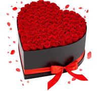 Roses éternelles - Boîte en forme de cœur - 100 pièces - Roses conservées - Cadeau pour mariage/fête des mères/Saint-Valentin - Rouge