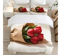 Roses Rouges Housse de Couette 160x200 Parures de Lit 1 Personne Imprimé 3D Microfibre Douce Belles Fleurs Housses Couette avec 2 Taies d'oreiller et Fermeture Éclair l.595