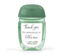 Roseum Collections Lot de 30 mini étiquettes désinfectantes pour les mains Vert olive pour fête prénatale - Thank You for Celebrating Our Little One Favor autocollants, haute brillance et imperméable