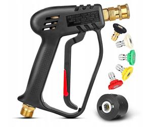 Rosfix Kit: Pistolet Haute Pression, Tuyau de 10 m, Pulvérisateur de Mousse – 5 Buses, 200 bar, M22/Click, 1 L