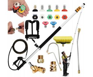 Rosfix Lance Télescopique PowerReach ProMax 6,3 m pour Nettoyeurs Haute Pression | 4 000 PSI | 7 Buses | Kit Comprenant Embouts Coudés