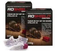 Roshield Anti Rats & Souris 600g Forte Infestation Habitation et Cuisine Efficace dès la 1ère Ingestion Idéal pour Lieux Secs & Humides (600g, 24x25g)