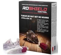 Roshield Stelliox 12 Blocs de Poison Appât Tueur de Rats et de Souris à Action Rapide - Intérieur, Extérieur pour Station d'Appât pour Rongeurs Packs de Recharge (300g)