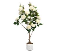 Rosier artificiel 80 cm - Fleurs blanches printanières - Tige écologique - Décoration intérieure/extérieure - Facile à entretenir