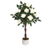Rosier artificiel 90 cm - Roses blanches réalistes - Tige bois naturel - Décoration intérieure sans entretien - Salon/bureau - Blanc