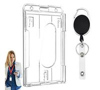 Rosixehird Porte-Cartes Transparents | Porte-Badge Vertical à 2 Cartes avec Fentes pour Le Pouce | boîtier Transparent Dur avec Clip Mousqueton Bobine d'insigne rétractable