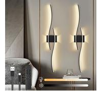 Rosnek Applique Murale LED Sans Fil Rechargeable 100cm Design Moderne Minimaliste Noir 2 Pack