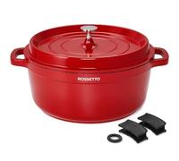 ROSSETTO 6,6L Cocotte ronde en fonte d’aluminium, revêtement antiadhérent en céramique. Couvercle avec picots saveurs. Compatible tous feux dont induction et au four jusqu’à 220° (28cm, Rouge)