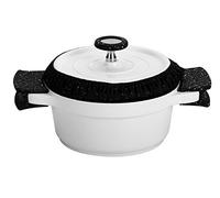 ROSSETTO Cocotte Ronde en Fonte Blanche, Faitout Induction Fonte d'Aluminium, Revêtement Anti-adhésif Aspect Pierre,Avec Couvercle Coussinets en Silicone Amovibles Tous Feux (16cm, 2L)