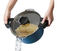 ROSSETTO Cuiseur à pâtes 28 cm 8L casserole induction, Revêtement Anti-Adhérent céramique, Faitout Marmite Fonte Aluminium tout feux, Couvercle en Verre, Bleu