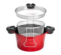 ROSSETTO Faitout Marmite Cuiseur à pâtes Revêtement antiadhésif Friteuse avec Panier Tous Feux Dont Induction Rouge 24cm