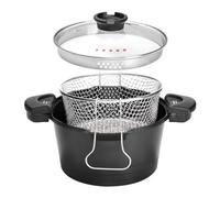 ROSSETTO Marmite à pâtes 24 cm Noir Aluminium Panier Couvercle Verre | Cuisson polyvalente grâce à l'aluminium moulé. Compatible gaz, électrique et induction pour préparer vos plats au quotidien