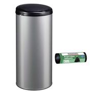 ROSSIGNOL Poubelle de cuisine et 10 sacs-poubelle. Capacité 45L, Fabrication française, Poubelle à ouverture par pression, Collerette support sac HANDTOUCH