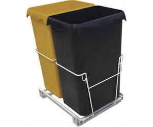 ROSSIGNOL, Poubelle de tri, Poubelle intérieure de meuble cuisine coulissante, 2 seaux de 23L, Coulissement en douceur, EASYTRI