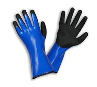 ROSTAING Gants LIQUIDO - Paire de Gants de Travail 100% Etanche - Pour les Travaux de Maçonnerie, Sablage, Façade - Gants de protection mi-long bleu et noir - Utile pour la manipulation de ciment