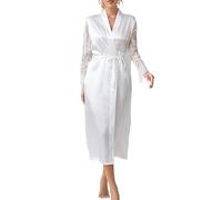 ROSVAJFY Peignoir long sexy pour femme - Dentelle transparente - Manchette en soie - Léger - Satin - Avec ceinture - Pour mariée, robe de détente, maillot de bain