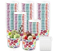 RosyFate Gobelet à Glace, Lot de 50 Coupe a Glace avec Cuillères, Coupelle Dessert Carton, Bol à Glace, pour Sundae, Yaourt Glacé, Soupe (Étoile ronde)