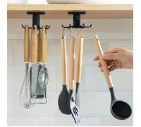 Rotatif à 360° Porte Ustensiles Cuisine Lot de 2,Support Ustensiles Cuisine avec 6 crochets,sans perçage (Noir)