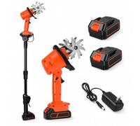 Rotavator de jardin sans fil 21 V, 235 tr/min, 2 batteries et chargeur | Largeur et profondeur de labour de 10 cm, quatre rangées de dents, poignée pliable, roues de support et deux commandes de