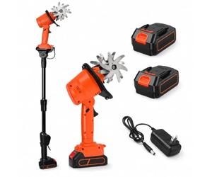 Rotavator de jardin sans fil 21 V 235 tr/min 2 piles | Largeur et profondeur de labour de 10 cm, quatre rangées de dents, poignée pliable, roues de support et deux commandes de