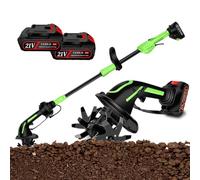 Rotavator électrique de jardin avec 2 batteries et longue perche, profondeur de labourage de 10 cm et largeur de travail de 10 cm, rotavateur polyvalent pour ameublir le sol et désherber Cultivateur s
