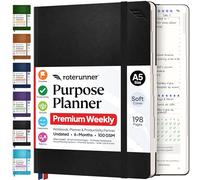Roterunner Carnet de notes A5 14,7 x 21,1 cm non daté 2026 - Outil de fixation d'objectifs de productivité quotidien, hebdomadaire et mensuel pour adultes - Couverture souple noire