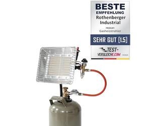 ROTHENBERGER Heiz - Strahler inkl. Piezo Zündung, Schlauch & Regler, Gasheizstrahler, Aufsatzheizstrahler, betrieben mit Propan - Gas Für 5 Kg oder 11 Kg Flaschen, 35985