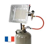 ROTHENBERGER Industrial gas heater with piezo ignition, 0.5 m propane hose and 37 mbar pressure regulator, tabletop gas heater, compatible only with French gas cylinders
