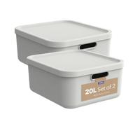Rotho Albula 2 Boîtes de Rangement Cuisine 20 L Empilables Blanc crème | Rangement et organisation de cuisine, fermeture sûre, 2 poignées ouvertes, empilables et emboîtables, plastique recyclé