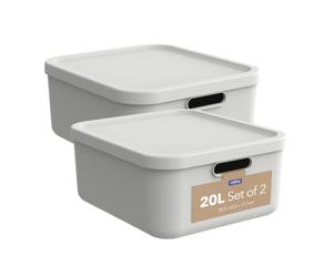 Rotho Albula 2 Boîtes de Rangement Cuisine 20 L Empilables Blanc crème | Rangement et organisation de cuisine, fermeture sûre, 2 poignées ouvertes, empilables et emboîtables, plastique recyclé