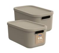 Rotho Albula Boîte de rangement cuisine 12 L lot de 2 avec couvercle beige | Boîte de rangement, rangement et organisation de cuisine, empilable et emboîtable, poignées ouvertes, plastique 100 % recyclé