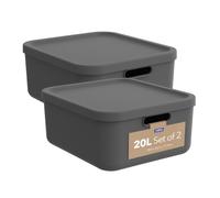 Rotho Albula Boîte de rangement cuisine 20 L avec couvercle anthracite | En plastique recy ouvercle sûr, empilable, emboîtable, deux poignées ouvertes pratiques, entretien facile au quotidien