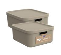 Rotho Albula Boîtes de rangement cuisine 2 x 20 L avec couvercle Beige | Boîtes en plastique avec fermeture sûre, poignées de transport, empilables, emboîtables à vide et faciles à nettoyer
