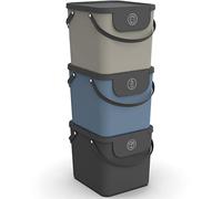 Rotho Albula Ensemble de 3 systèmes de tri des déchets 40l pour la cuisine, Plastique (PP) sans BPA, anthracite/bleu/cappuccino, 3 x 40 l (40.0 x 35.8 x 34.0 cm)